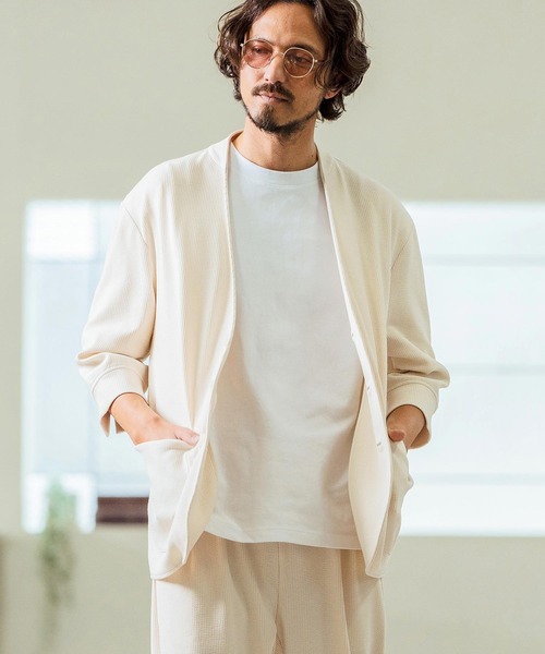 Magine(マージン)の「mj10549- Seersucker 3-4 Sleeve Cardigan カーディガンジャケット(その他アウター・メンズ・チャコール/キナリ/ブラック・44/46/48)」の5枚目の写真