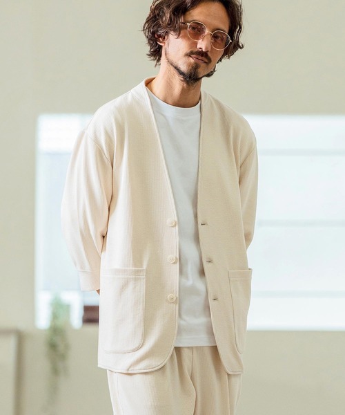 Magine(マージン)の「mj10549- Seersucker 3-4 Sleeve Cardigan カーディガンジャケット(その他アウター・メンズ・チャコール/キナリ/ブラック・44/46/48)」の6枚目の写真