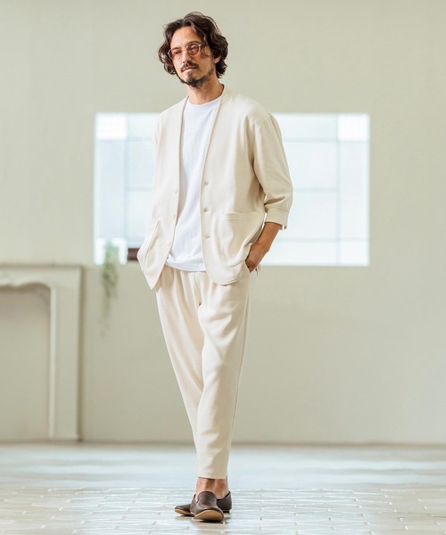 Magine(マージン)の「mj10549- Seersucker 3-4 Sleeve Cardigan カーディガンジャケット(その他アウター・メンズ・チャコール/キナリ/ブラック・44/46/48)」の8枚目の写真