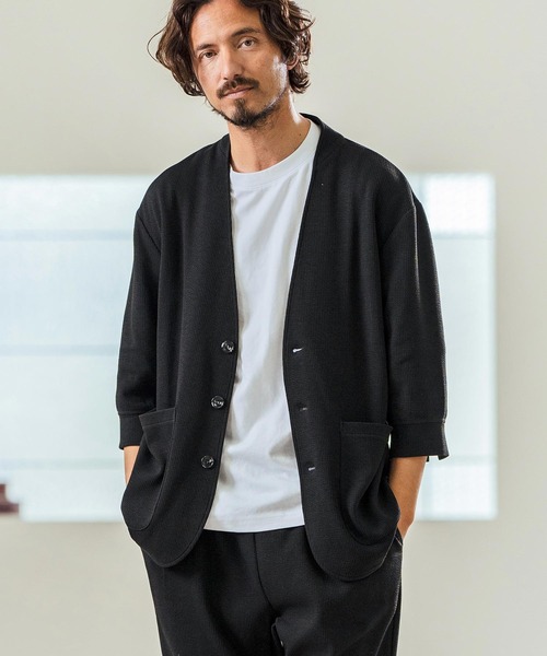 Magine(マージン)の「mj10549- Seersucker 3-4 Sleeve Cardigan カーディガンジャケット(その他アウター・メンズ・チャコール/キナリ/ブラック・44/46/48)」の9枚目の写真