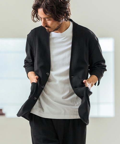 Magine(マージン)の「mj10549- Seersucker 3-4 Sleeve Cardigan カーディガンジャケット(その他アウター・メンズ・チャコール/キナリ/ブラック・44/46/48)」の10枚目の写真