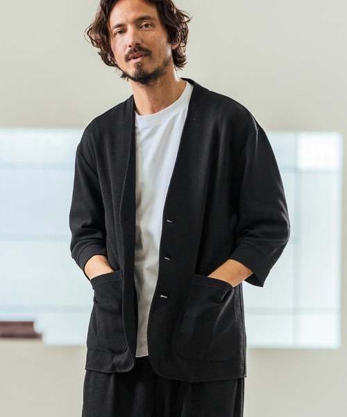 Magine(マージン)の「mj10549- Seersucker 3-4 Sleeve Cardigan カーディガンジャケット(その他アウター・メンズ・チャコール/キナリ/ブラック・44/46/48)」の11枚目の写真