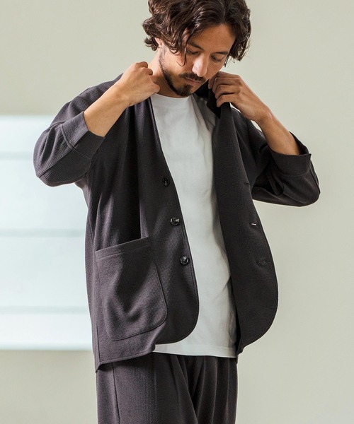 Magine(マージン)の「mj10549- Seersucker 3-4 Sleeve Cardigan カーディガンジャケット(その他アウター・メンズ・チャコール/キナリ/ブラック・44/46/48)」の15枚目の写真