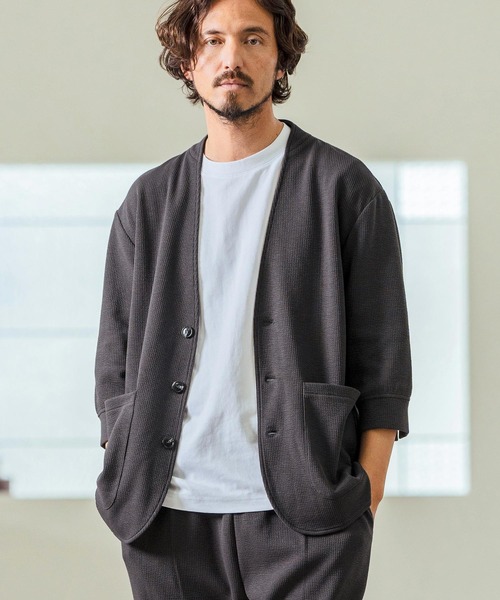 Magine(マージン)の「mj10549- Seersucker 3-4 Sleeve Cardigan カーディガンジャケット(その他アウター・メンズ・チャコール/キナリ/ブラック・44/46/48)」の16枚目の写真