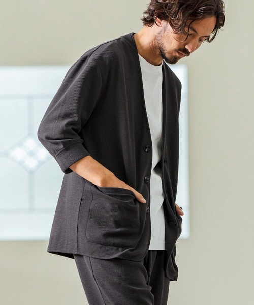 Magine(マージン)の「mj10549- Seersucker 3-4 Sleeve Cardigan カーディガンジャケット(その他アウター・メンズ・チャコール/キナリ/ブラック・44/46/48)」の17枚目の写真