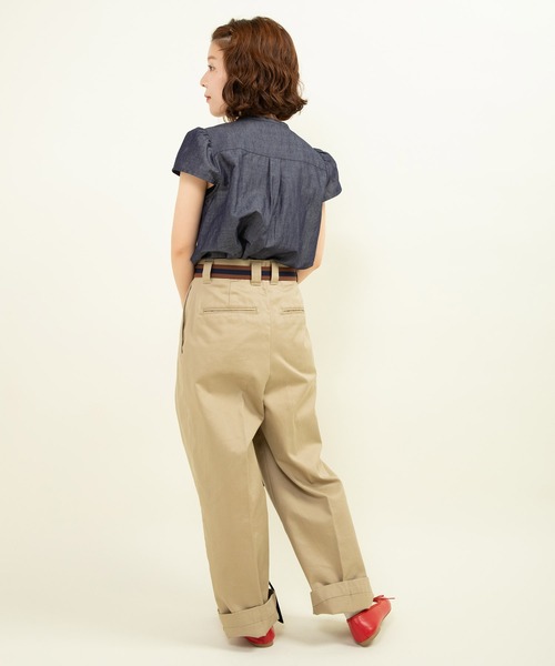 CHILD WOMAN（チャイルドウーマン）の「綿ラミーライトデニム 細ボウタイブラウス（シャツ/ブラウス・レディース・ネイビー・FREE）」の7枚目の写真