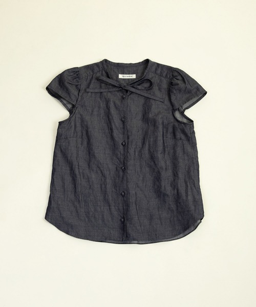 CHILD WOMAN（チャイルドウーマン）の「綿ラミーライトデニム 細ボウタイブラウス（シャツ/ブラウス・レディース・ネイビー・FREE）」の13枚目の写真