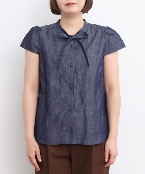 CHILD WOMAN（チャイルドウーマン）の「綿ラミーライトデニム 細ボウタイブラウス（シャツ/ブラウス・レディース・ネイビー・FREE）」の21枚目の写真