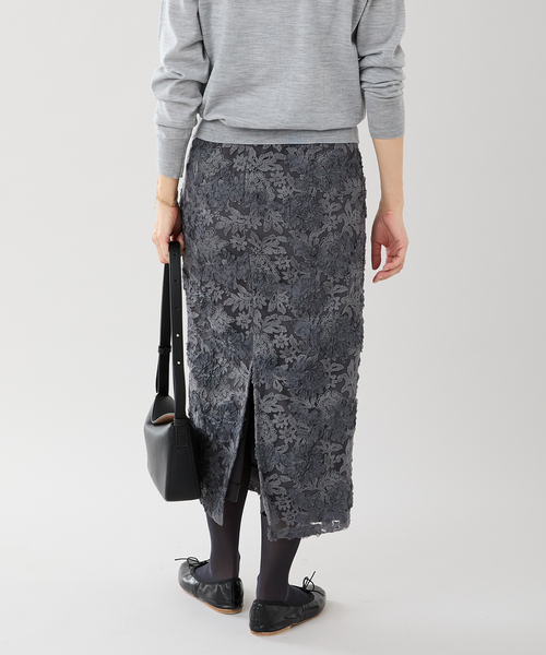 【美品】IENA シアーフラワーレーススカート 2024 グレー ウォッシャブル シアーフラワーレーススカート（ロング・マキシ丈スカート）｜IENA