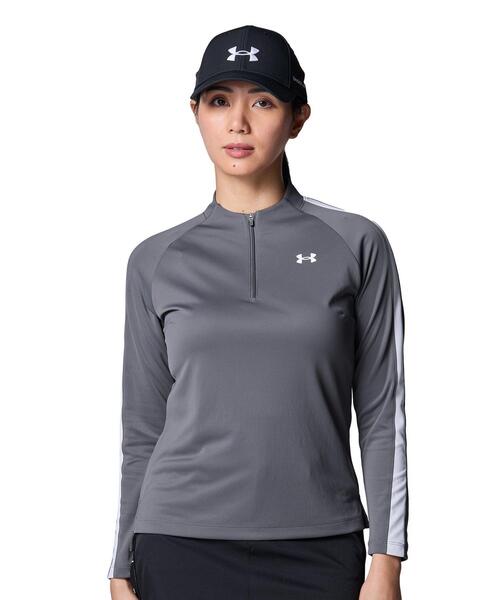 UNDER ARMOUR(アンダーアーマー)の「UAアーマードライ 1/4ジップ シャツ(ゴルフ/レディース)(Tシャツ/カットソー・レディース・グレー×ホワイト・S/M/L/XL)」の1枚目の写真