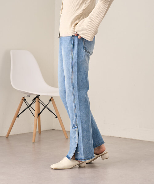 Kastane（カスタネ）の「【低身長サイズ/高身長サイズ/3サイズ展開】B ボタンスリットデニム（デニムパンツ・レディース・ブラック/ブルー・2/1/0）」の4枚目の写真