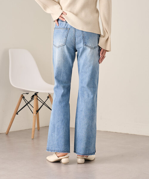 Kastane（カスタネ）の「【低身長サイズ/高身長サイズ/3サイズ展開】B ボタンスリットデニム（デニムパンツ・レディース・ブラック/ブルー・2/1/0）」の5枚目の写真