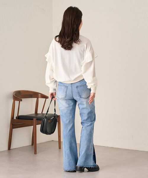 Kastane（カスタネ）の「【低身長サイズ/高身長サイズ/3サイズ展開】B ボタンスリットデニム（デニムパンツ・レディース・ブラック/ブルー・2/1/0）」の10枚目の写真