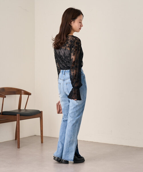 Kastane（カスタネ）の「【低身長サイズ/高身長サイズ/3サイズ展開】B ボタンスリットデニム（デニムパンツ・レディース・ブラック/ブルー・2/1/0）」の14枚目の写真