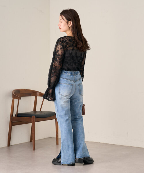 Kastane（カスタネ）の「【低身長サイズ/高身長サイズ/3サイズ展開】B ボタンスリットデニム（デニムパンツ・レディース・ブラック/ブルー・2/1/0）」の15枚目の写真