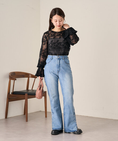 kastane カスタネ　レースデニムパンツ　ブラックサイズ1 高身長サイズ追加/低身長サイズ/3サイズ展開/WEB限定サイズ