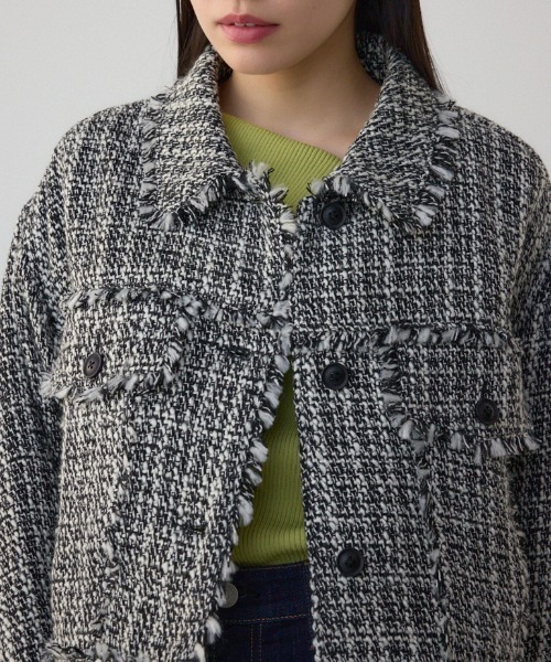 AZUL by moussy（アズールバイマウジー）の「ツイードフリンジジャケット（テーラードジャケット・レディース・ホワイト系その他/ブラック系その他・FREE）」の2枚目の写真