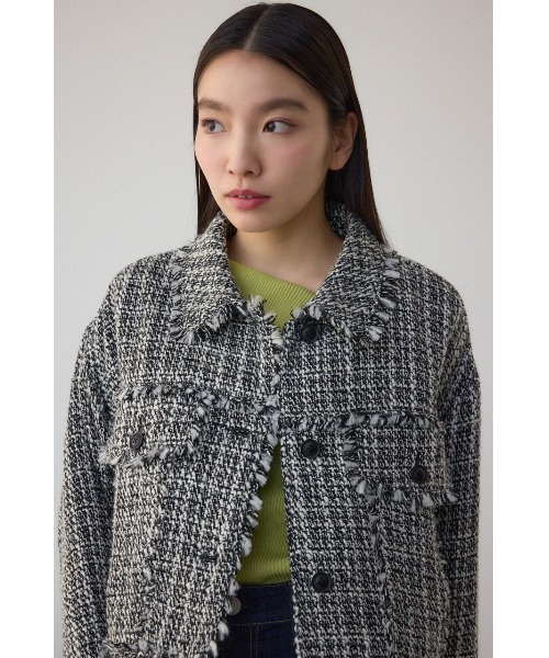 AZUL by moussy（アズールバイマウジー）の「ツイードフリンジジャケット（テーラードジャケット・レディース・ホワイト系その他/ブラック系その他・FREE）」の3枚目の写真