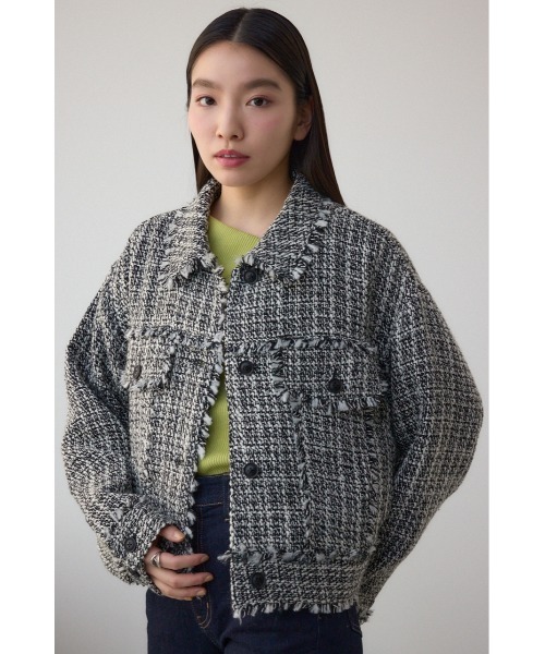 AZUL by moussy（アズールバイマウジー）の「ツイードフリンジジャケット（テーラードジャケット・レディース・ホワイト系その他/ブラック系その他・FREE）」の4枚目の写真
