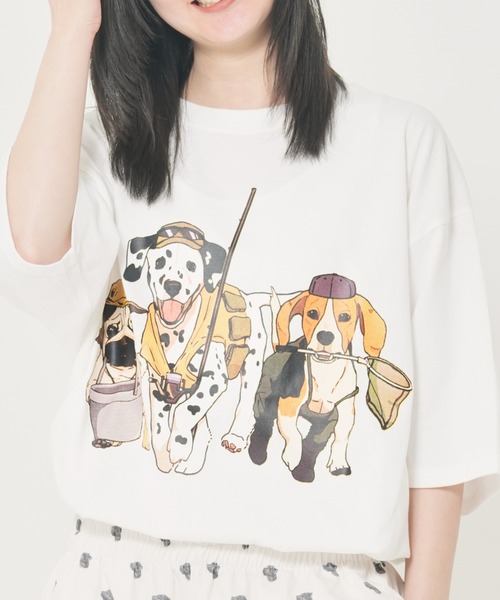 CORISCO(コリスコ)の「アニマルキャンプ柄Tシャツ(M1)(Tシャツ/カットソー・メンズ・ホワイト系1/ホワイト系2/グレー系2/ブラック系2/オートミール/キナリ/グレー系1/ブラック系1・MEDIUM/LARGE/X-LARGE)」の3枚目の写真