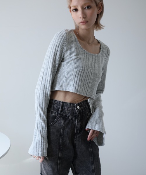 Ulysses(ユリシス)の「ワイドスリーブクロップドカットソー(Tシャツ/カットソー・レディース・グレー/ベージュ/ブラウン/グリーン/ボルドー・XS/S/M/L)」の13枚目の写真