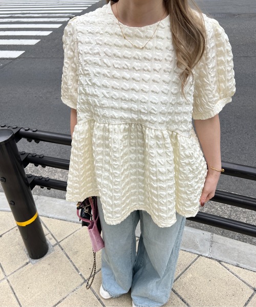 StyleSea（スタイルシー）の「ふくれジャガードペプラムブラウス（シャツ/ブラウス・レディース・アイボリー・FREE）」の6枚目の写真