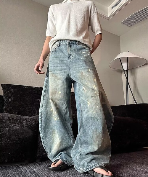 DEVICE(デバイス)の「ダメージ ワイド ストレート デニム パンツ(デニムパンツ・メンズ・ブルー・FREE)」の1枚目の写真