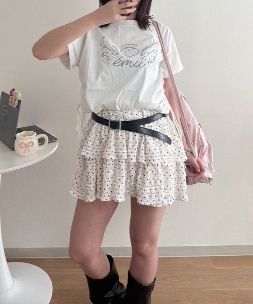 nemne store(ネンネストア)の「リボンギャザーアソートTシャツ(Tシャツ/カットソー・レディース・アイボリー/オフホワイト/ブラック系/ホワイト/ブラック系1/ピンク系・SMALL/MEDIUM)」の3枚目の写真