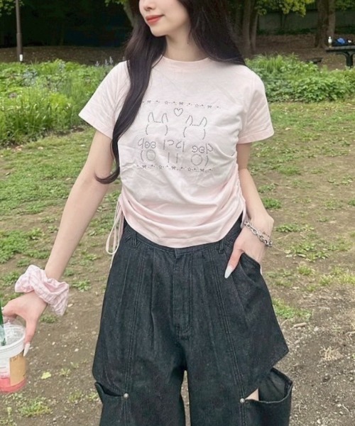 nemne store(ネンネストア)の「リボンギャザーアソートTシャツ(Tシャツ/カットソー・レディース・アイボリー/オフホワイト/ブラック系/ホワイト/ブラック系1/ピンク系・SMALL/MEDIUM)」の17枚目の写真