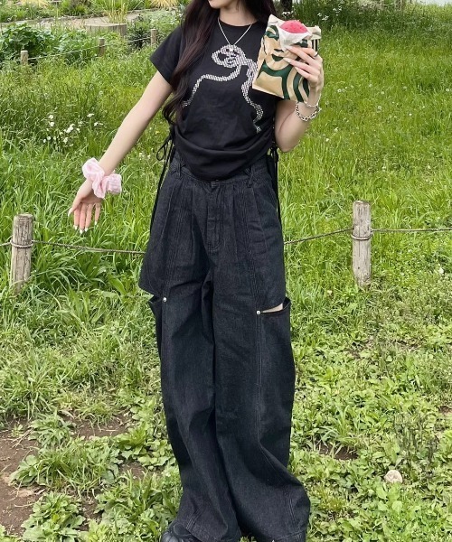 nemne store(ネンネストア)の「リボンギャザーアソートTシャツ(Tシャツ/カットソー・レディース・アイボリー/オフホワイト/ブラック系/ホワイト/ブラック系1/ピンク系・SMALL/MEDIUM)」の15枚目の写真