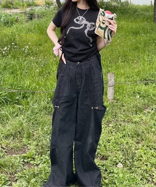 nemne store(ネンネストア)の「リボンギャザーアソートTシャツ(Tシャツ/カットソー・レディース・アイボリー/オフホワイト/ブラック系/ホワイト/ブラック系1/ピンク系・SMALL/MEDIUM)」の16枚目の写真