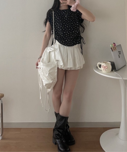 nemne store(ネンネストア)の「リボンギャザーアソートTシャツ(Tシャツ/カットソー・レディース・アイボリー/オフホワイト/ブラック系/ホワイト/ブラック系1/ピンク系・SMALL/MEDIUM)」の14枚目の写真