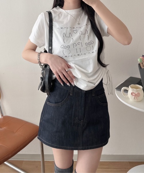 nemne store(ネンネストア)の「リボンギャザーアソートTシャツ(Tシャツ/カットソー・レディース・アイボリー/オフホワイト/ブラック系/ホワイト/ブラック系1/ピンク系・SMALL/MEDIUM)」の10枚目の写真