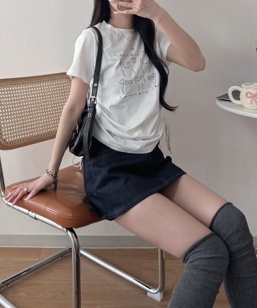 nemne store(ネンネストア)の「リボンギャザーアソートTシャツ(Tシャツ/カットソー・レディース・アイボリー/オフホワイト/ブラック系/ホワイト/ブラック系1/ピンク系・SMALL/MEDIUM)」の11枚目の写真