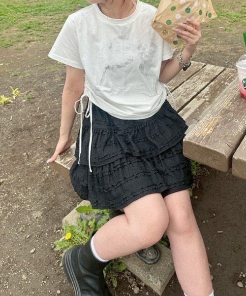 nemne store(ネンネストア)の「リボンギャザーアソートTシャツ(Tシャツ/カットソー・レディース・アイボリー/オフホワイト/ブラック系/ホワイト/ブラック系1/ピンク系・SMALL/MEDIUM)」の7枚目の写真