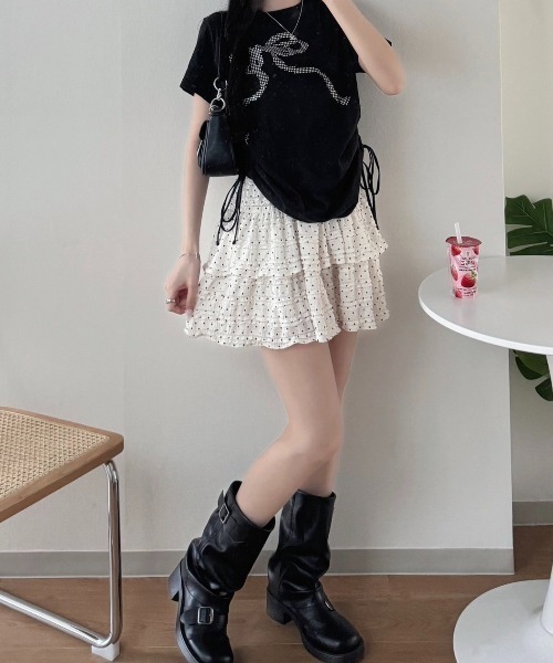 nemne store(ネンネストア)の「リボンギャザーアソートTシャツ(Tシャツ/カットソー・レディース・アイボリー/オフホワイト/ブラック系/ホワイト/ブラック系1/ピンク系・SMALL/MEDIUM)」の20枚目の写真