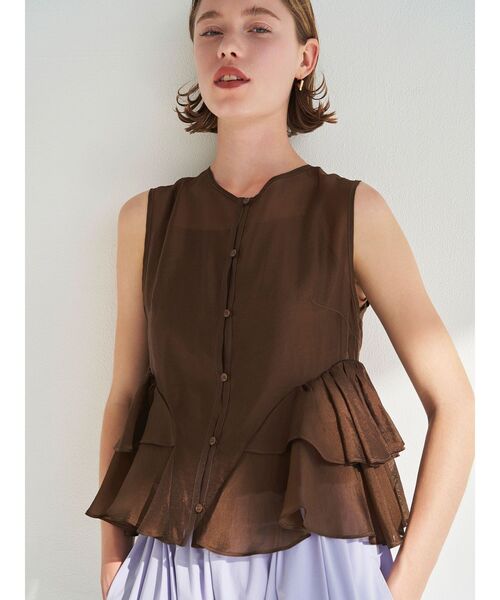 セール】SHEER FRILL SLEEVELESS BL（シャツ/ブラウス