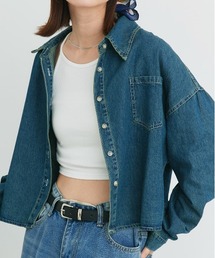ポケット付き ショート丈デニムシャツ
