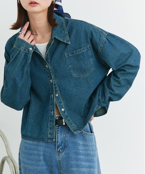ad thie(アドティエ)の「ポケット付き ショート丈デニムシャツ(シャツ/ブラウス・レディース・インディゴブルー/サックスブルー/ブルー・FREE)」の20枚目の写真