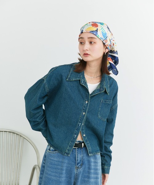 ad thie(アドティエ)の「ポケット付き ショート丈デニムシャツ(シャツ/ブラウス・レディース・インディゴブルー/サックスブルー/ブルー・FREE)」の21枚目の写真