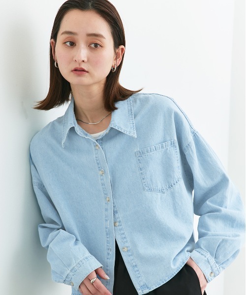 ad thie(アドティエ)の「ポケット付き ショート丈デニムシャツ(シャツ/ブラウス・レディース・インディゴブルー/サックスブルー/ブルー・FREE)」の7枚目の写真