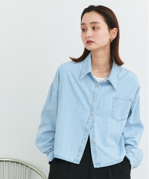 ad thie(アドティエ)の「ポケット付き ショート丈デニムシャツ(シャツ/ブラウス・レディース・インディゴブルー/サックスブルー/ブルー・FREE)」の9枚目の写真