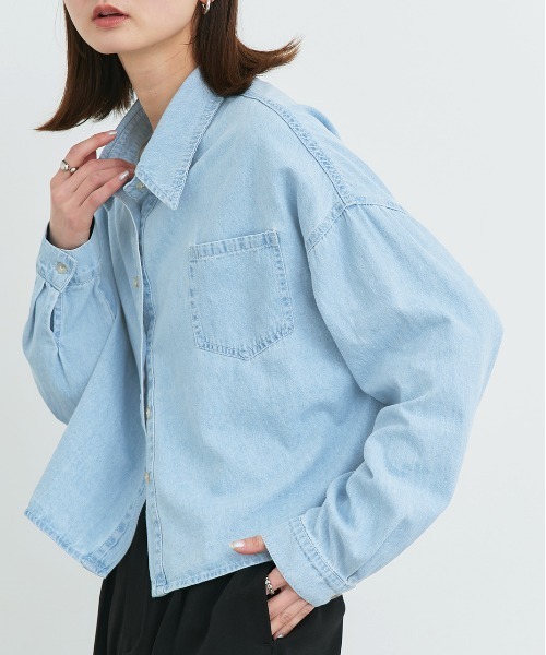 ad thie(アドティエ)の「ポケット付き ショート丈デニムシャツ(シャツ/ブラウス・レディース・インディゴブルー/サックスブルー/ブルー・FREE)」の11枚目の写真