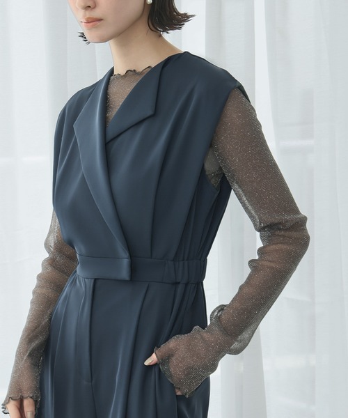 LOWO（ロワ）の「シースルートップス 長袖 ラメ チュール メロウ メロー シアートップス レイヤードトップス 結婚式 パーティー オケージョン お呼ばれ（Tシャツ/カットソー・レディース・グレー/ブラック/ホワイト/モカ/ベージュ・FREE）」の3枚目の写真