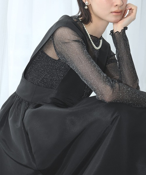LOWO（ロワ）の「シースルートップス 長袖 ラメ チュール メロウ メロー シアートップス レイヤードトップス 結婚式 パーティー オケージョン お呼ばれ（Tシャツ/カットソー・レディース・グレー/ブラック/ホワイト/モカ/ベージュ・FREE）」の9枚目の写真
