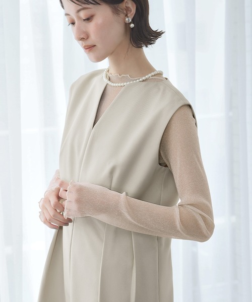 LOWO（ロワ）の「シースルートップス 長袖 ラメ チュール メロウ メロー シアートップス レイヤードトップス 結婚式 パーティー オケージョン お呼ばれ（Tシャツ/カットソー・レディース・グレー/ブラック/ホワイト/モカ/ベージュ・FREE）」の12枚目の写真