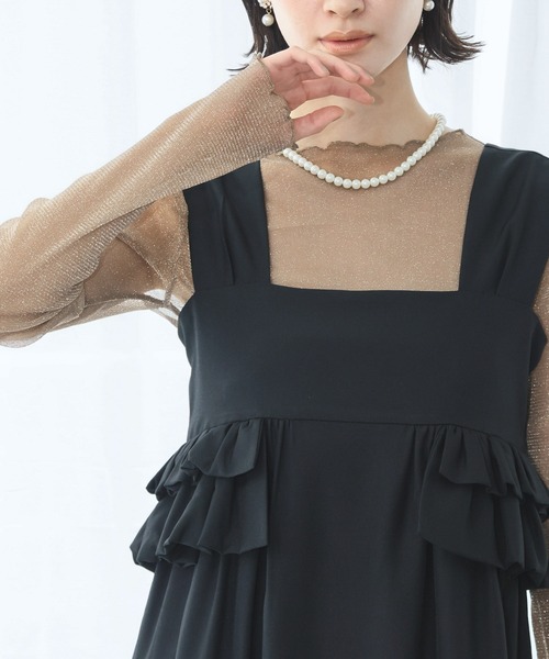 LOWO（ロワ）の「シースルートップス 長袖 ラメ チュール メロウ メロー シアートップス レイヤードトップス 結婚式 パーティー オケージョン お呼ばれ（Tシャツ/カットソー・レディース・グレー/ブラック/ホワイト/モカ/ベージュ・FREE）」の17枚目の写真