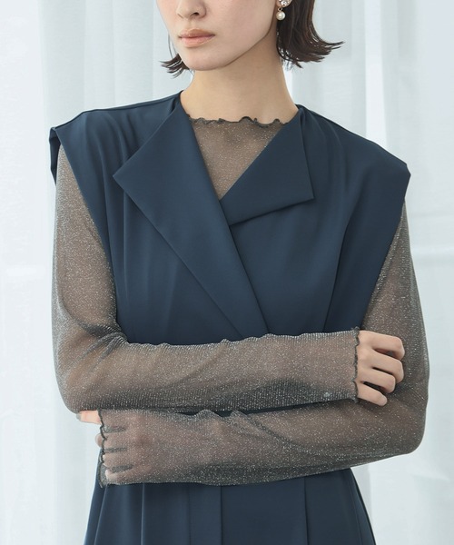 LOWO（ロワ）の「シースルートップス 長袖 ラメ チュール メロウ メロー シアートップス レイヤードトップス 結婚式 パーティー オケージョン お呼ばれ（Tシャツ/カットソー・レディース・グレー/ブラック/ホワイト/モカ/ベージュ・FREE）」の19枚目の写真