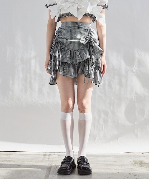 PAIN(ペイン)の「ギャザーミニスカート【セットアップ対応】(スカート・レディース・チェック/パープル/ホワイト・FREE)」の3枚目の写真