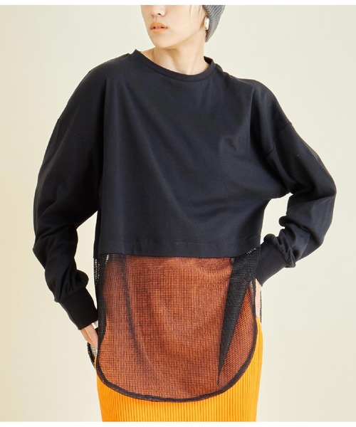 Settimissimo（セッティミッシモ）の「接触冷感 メッシュ ドッキング ロングTシャツ（Tシャツ/カットソー・レディース・ブラック/オフホワイト・FREE）」の2枚目の写真